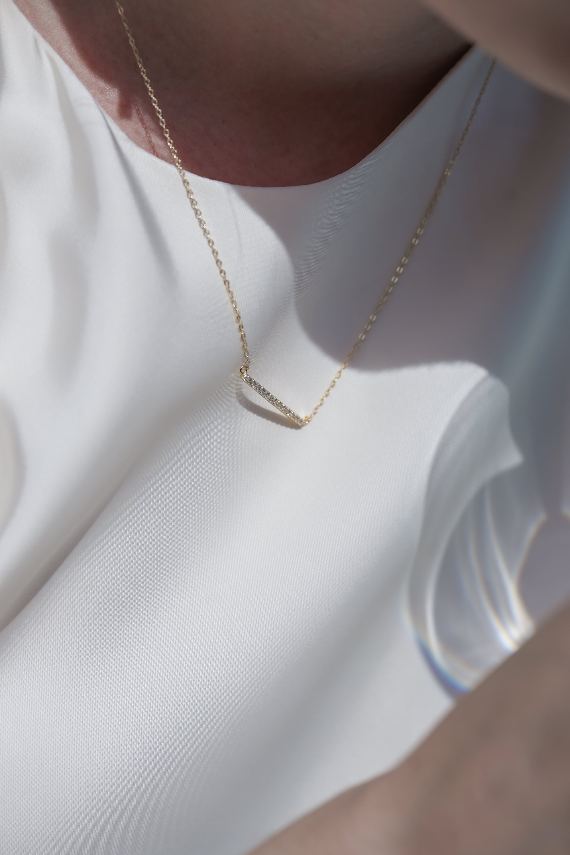 Zirconia Bar Necklace | Gold