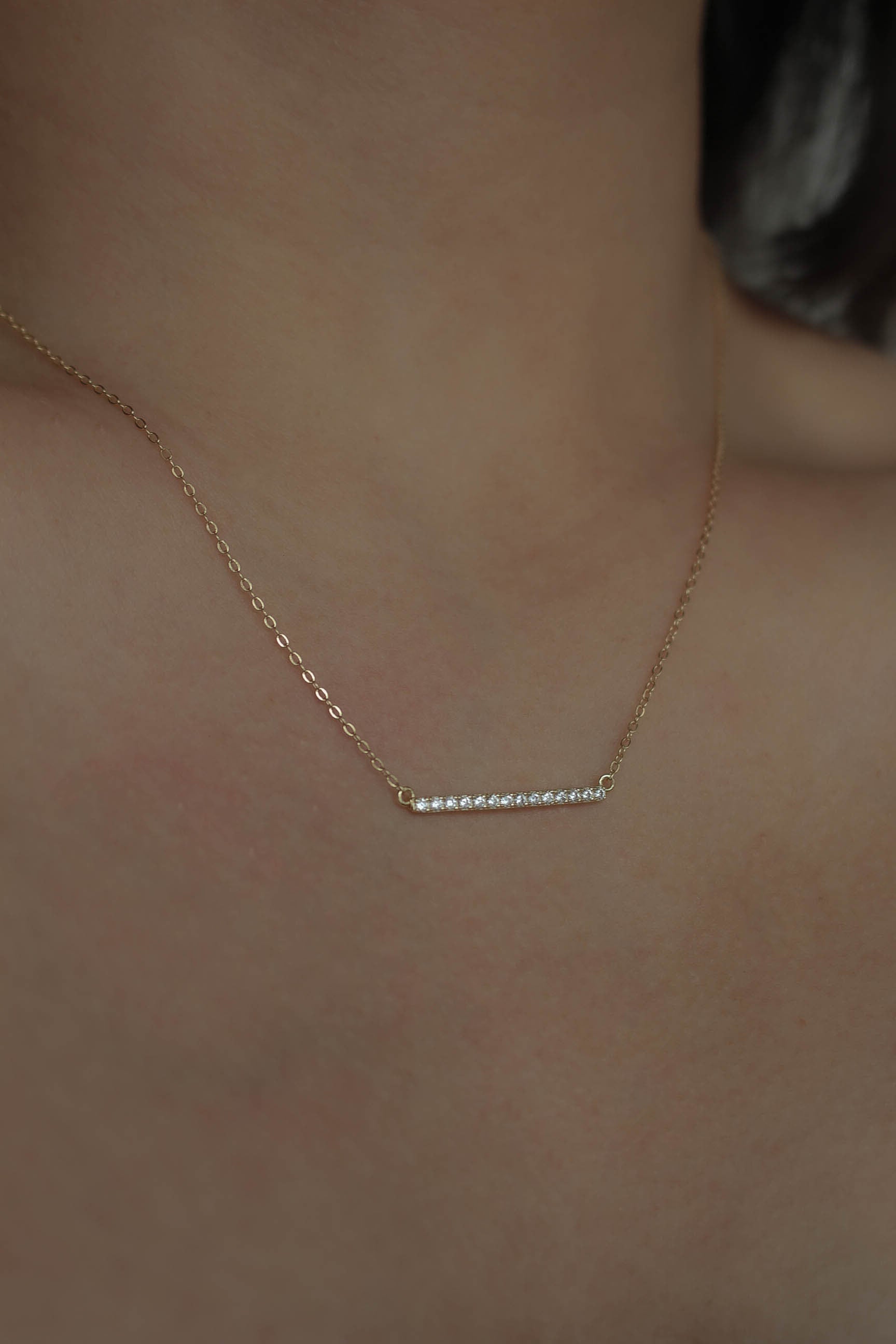 Zirconia Bar Necklace | Gold