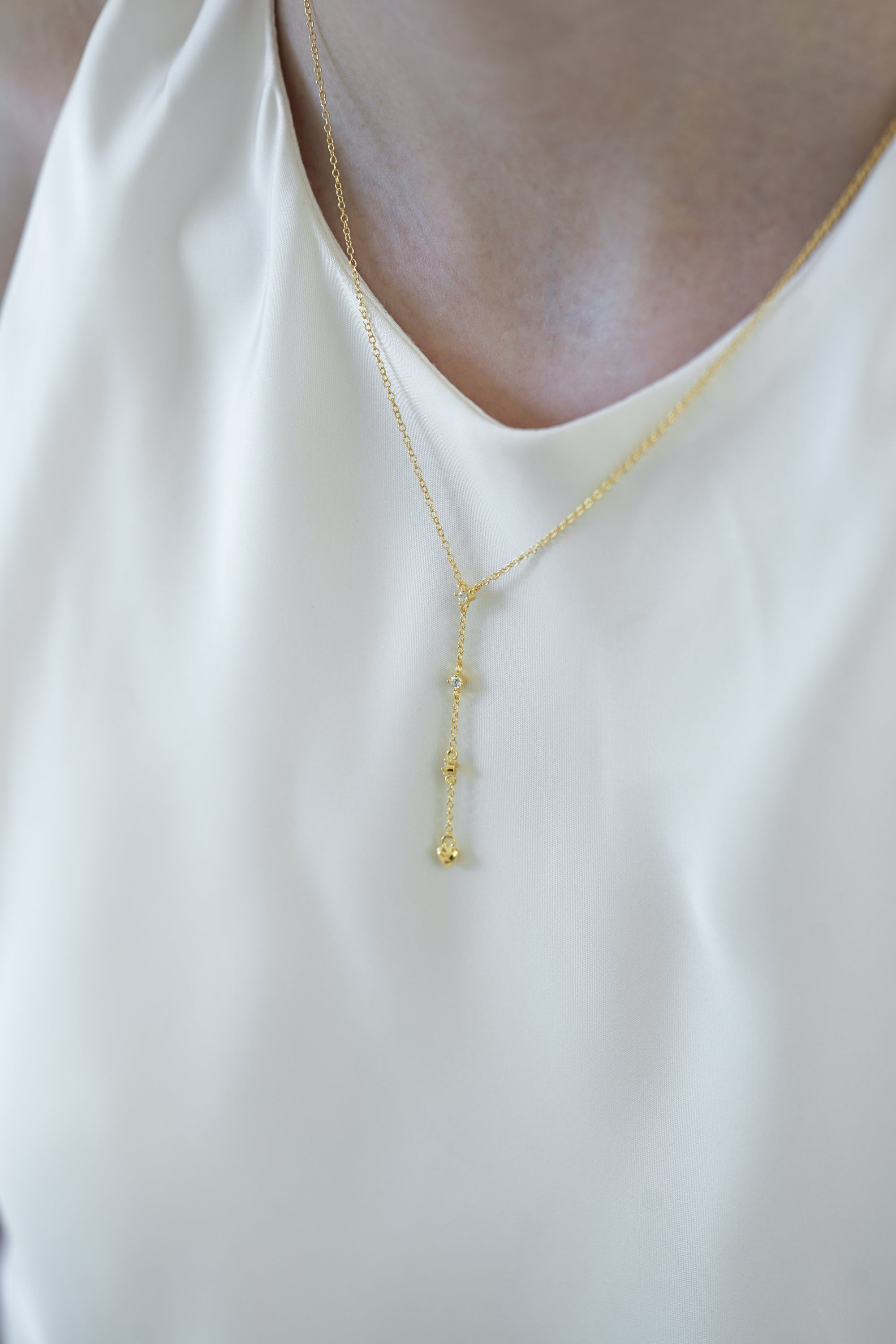 Sheer Y Heart Necklace | Gold